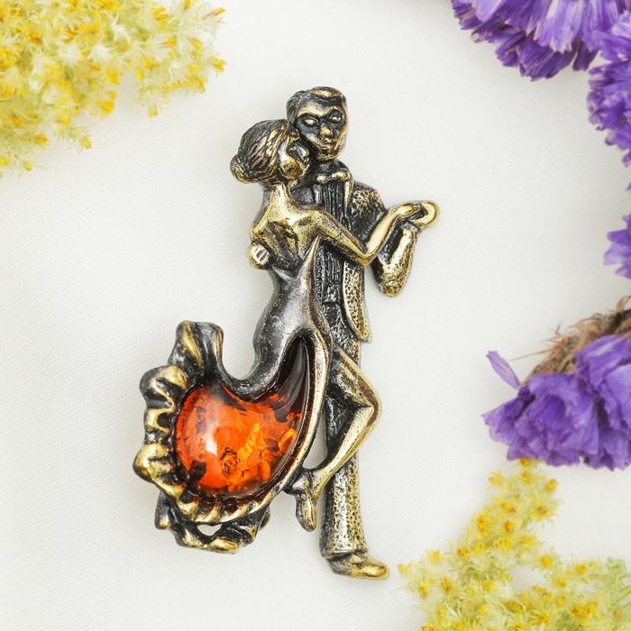 Брошь "Янтарь" танцующий дуэт в бронзе