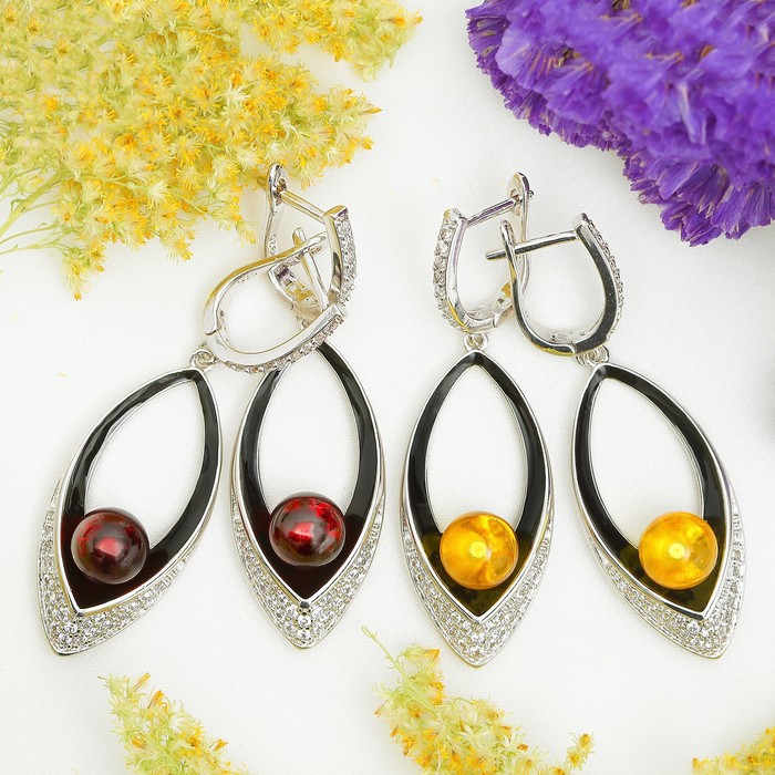 Серьги "Янтарь" лепесток , цвет МИКС