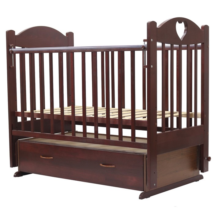 Кроватка детская "ЕВА"-6 (с сердечком)  маятн/ящ., 120 х 60 см (вишня)