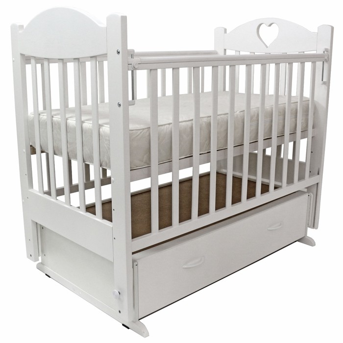 Кроватка детская "ЕВА"-6 (с сердечком)  маятн/ящ., 120 х 60 см (белый)