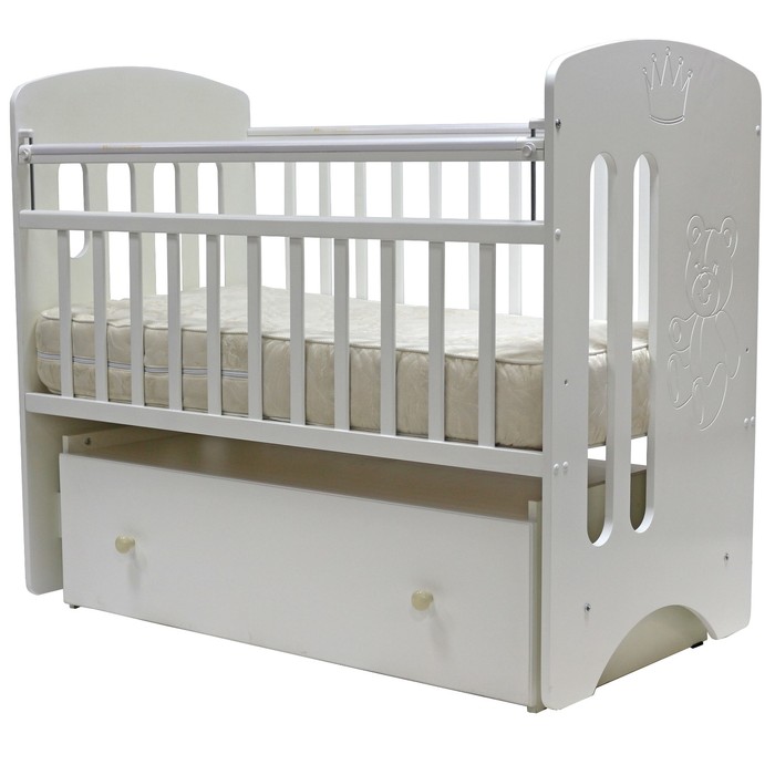 Кроватка детская "КАРОЛИНА" маятник. ящик на колесах, 120 х 60 см (белый)