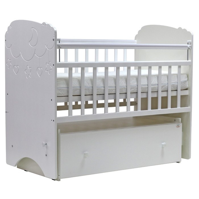 Кроватка детская "СОФЬЯ" (облака) маятник, 120 х 60 см (ящ. на кол.) (белый)