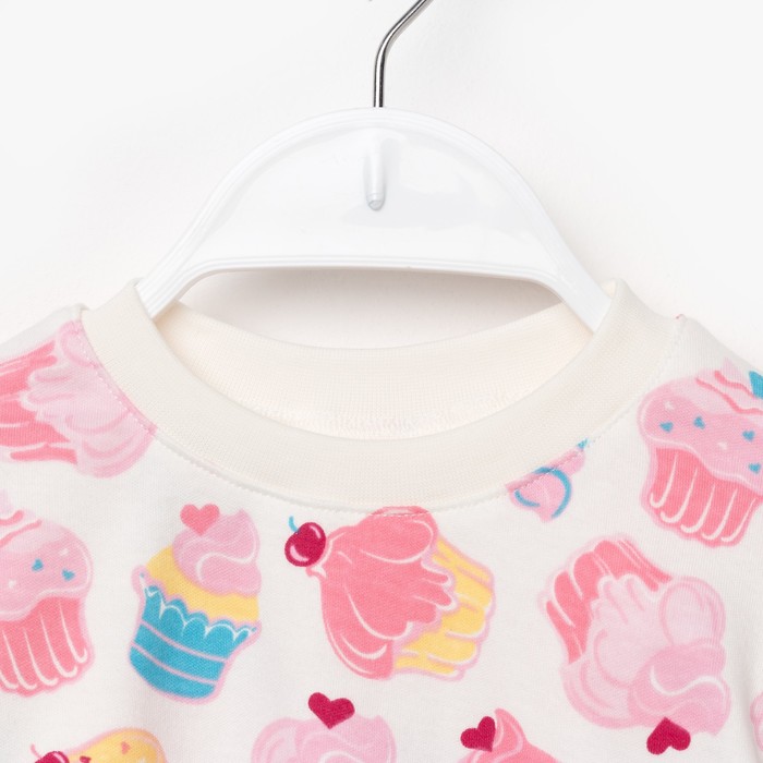 Пижама c манжетами для девочки, рост 128 см, цвет Пироженки-голубой U070111Y128