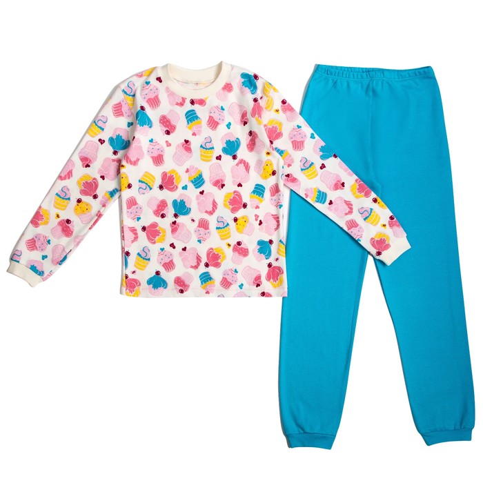 Пижама c манжетами для девочки, рост 92 см, цвет Пироженки-голубой U070111Y92_М