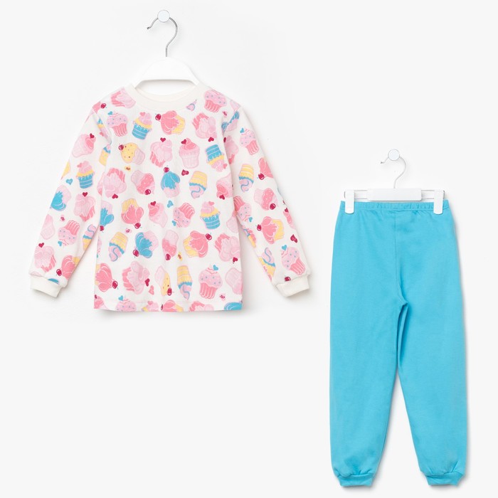 Пижама c манжетами для девочки, рост 98 см, цвет Пироженки-голубой U070111Y98