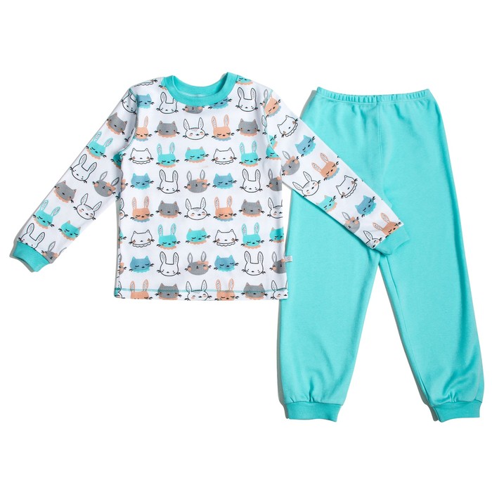 Пижама c манжетами  для мальчика, рост 116 см, цвет Зайки-серый -бирюза U070111Y116