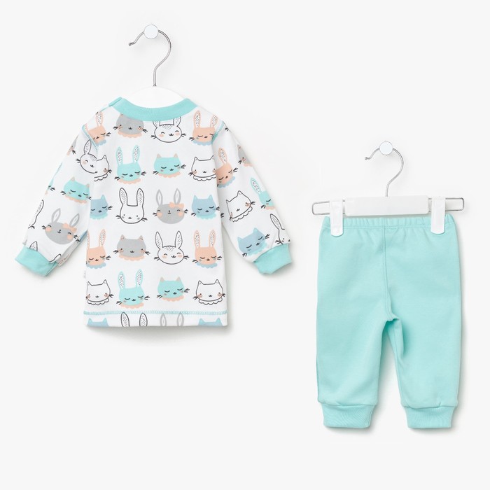 Пижама c манжетами для мальчика, рост 80 см, цвет Зайки-серый -бирюза U070111Y80_М