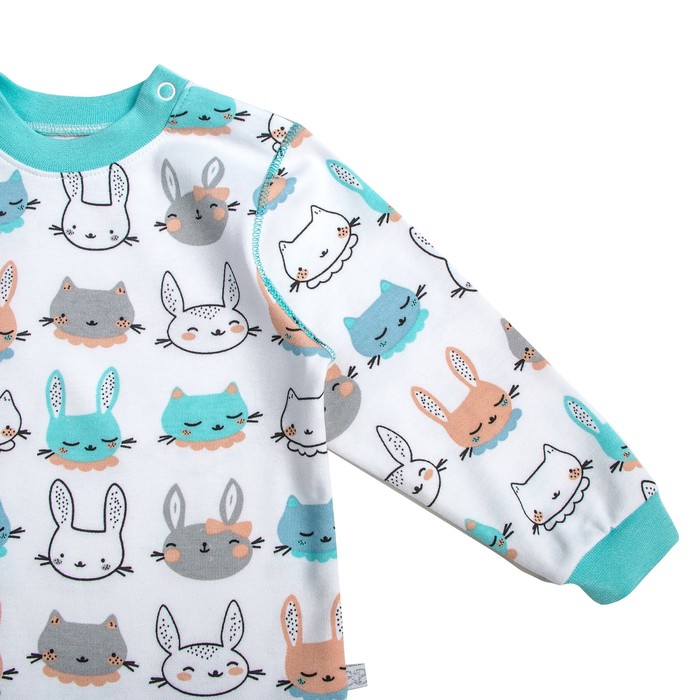 Пижама c манжетами для мальчика, рост 86 см, цвет Зайки-серый -бирюза U070111Y86_М