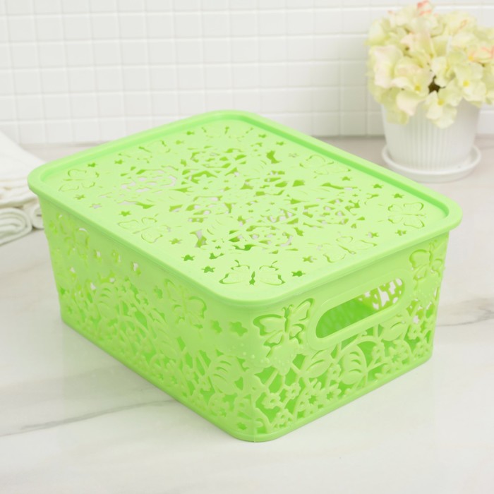 Контейнер для хранения с крышкой 25,5х20х10,5 см "Бабочки", цвет зеленый