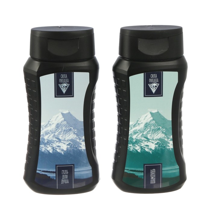 Подарочный набор "Новых свершений": гель для душа, шампунь, бритва, мочалка в пластиковой подставке