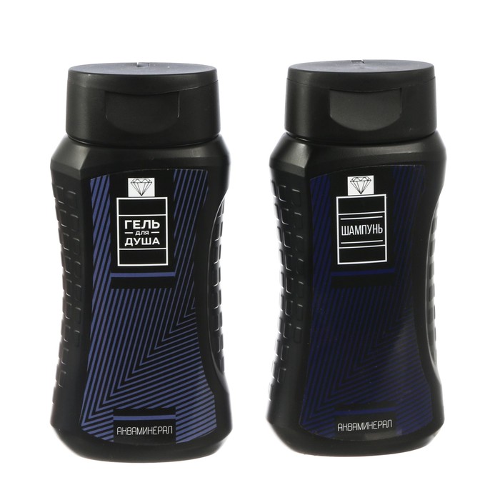 Подарочный набор "Самому мужественному": гель для душа, шампунь, мочалка в пластиковой подставке