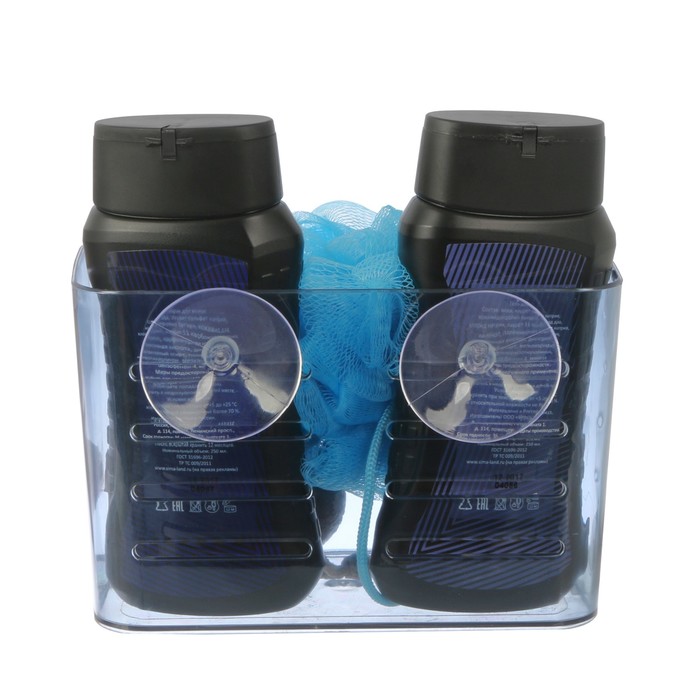 Подарочный набор "Самому мужественному": гель для душа, шампунь, мочалка в пластиковой подставке