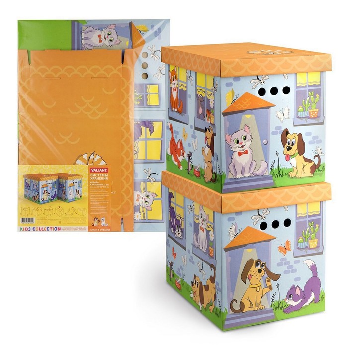 Набор коробов картонных 2 шт "Киски и собачки" 28х38х31,5 см