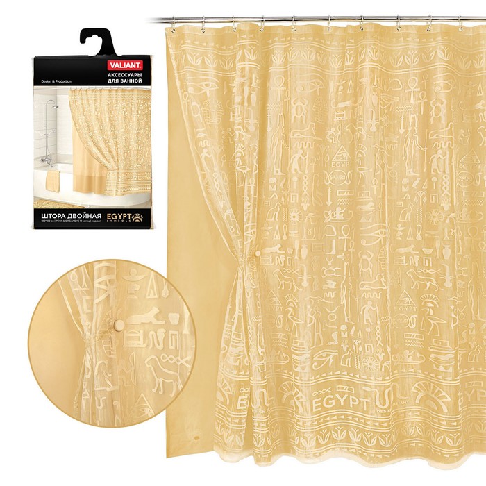 Штора для ванной комнаты двойная, с вуалью 180х180 см, symbols