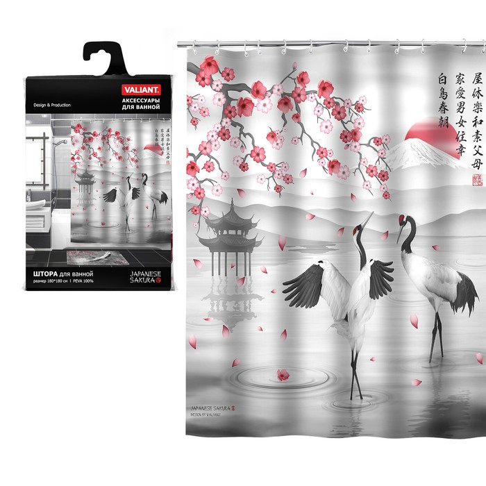 Штора для ванной комнаты 180х180 см, japanese sakura