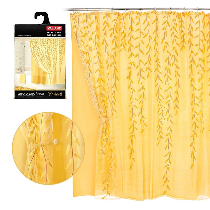 Штора для ванной комнаты, двойная с вуалью 180х180 см, nature golden
