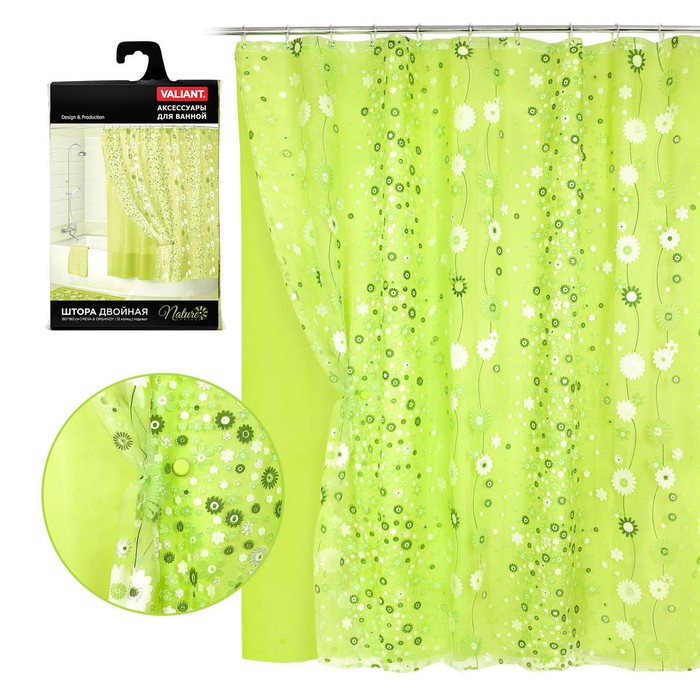 Штора для ванной комнаты, двойная с вуалью 180х180 см, nature spring