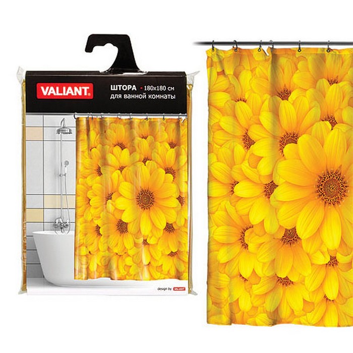 Штора для ванной комнаты 180х180 см "Жёлтые цветы" полиэстер