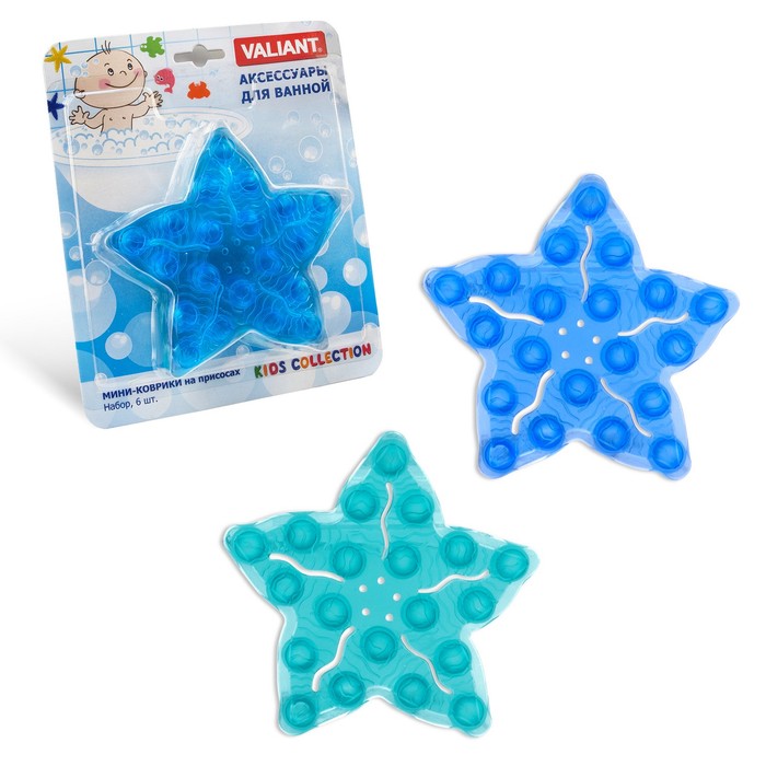 Набор мини-ковриков для ванной 6 шт "Морская звезда" на присосах, цвет МИКС