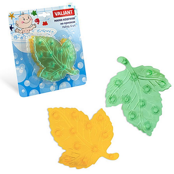 Набор мини-ковриков для ванной 6 шт "Листик" на присосах, цвет МИКС