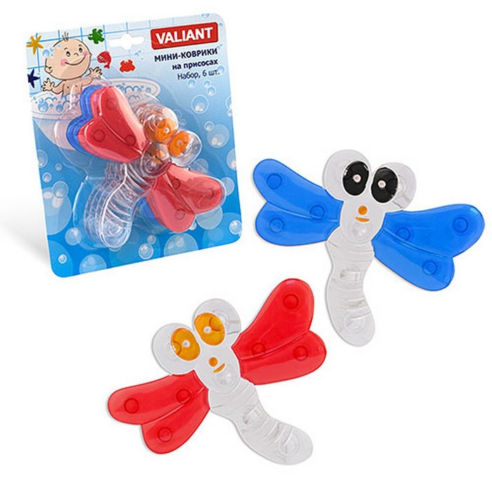 Набор мини-ковриков для ванной 6 шт "Стрекоза" на присосах, цвет МИКС