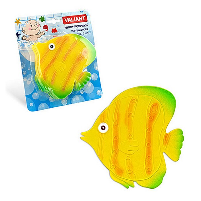 Набор мини-ковриков для ванной 6 шт "Рыба" на присосах, цвет жёлтый