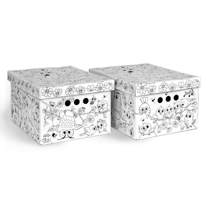 Короб-раскраска 2 шт "Птички" 25х33х18,5 см, картонный