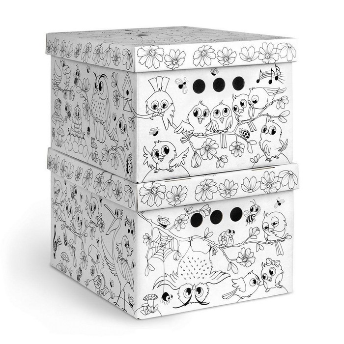 Короб-раскраска 2 шт "Птички" 25х33х18,5 см, картонный