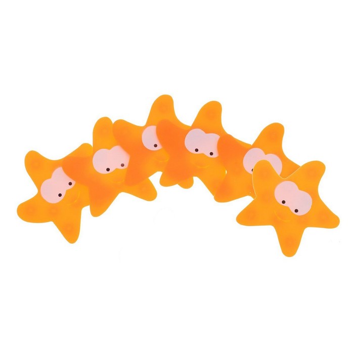 Набор мини-ковриков для ванной 6 шт "Звёздочка" на присосах, цвет оранжевый