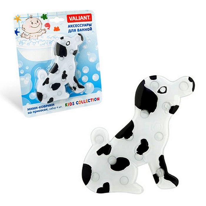 Набор мини-ковриков для ванной 4 шт "Собачка" на присосах, цвет белый