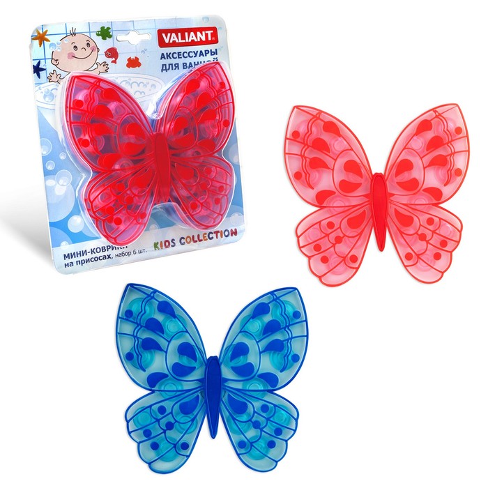 Набор мини-ковриков для ванной 6 шт, 13х12,7 см "Бабочка" на присосах, цвет МИКС