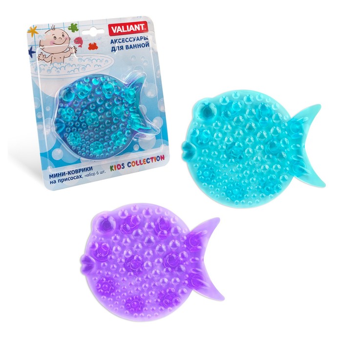 Набор мини-ковриков для ванной 6 шт, 12х9,5 см "Рыбка" на присосах, цвет МИКС