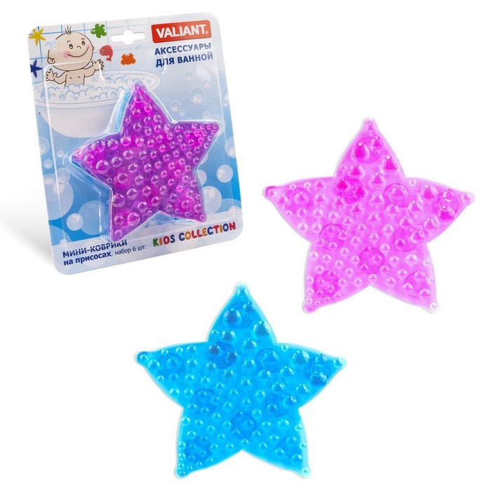 Набор мини-ковриков для ванной 6 шт, 12х12 см "Морская звезда" на присосах, цвет МИКС