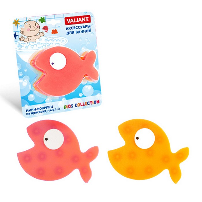 Набор мини-ковриков для ванной 6 шт "Рыбка" на присосах, цвет МИКС