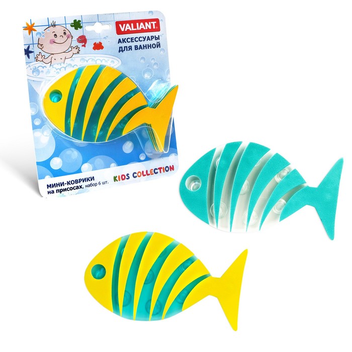 Набор мини-ковриков для ванной 6 шт, 13,2х7,3 см "Рыба полосатая" цвет МИКС