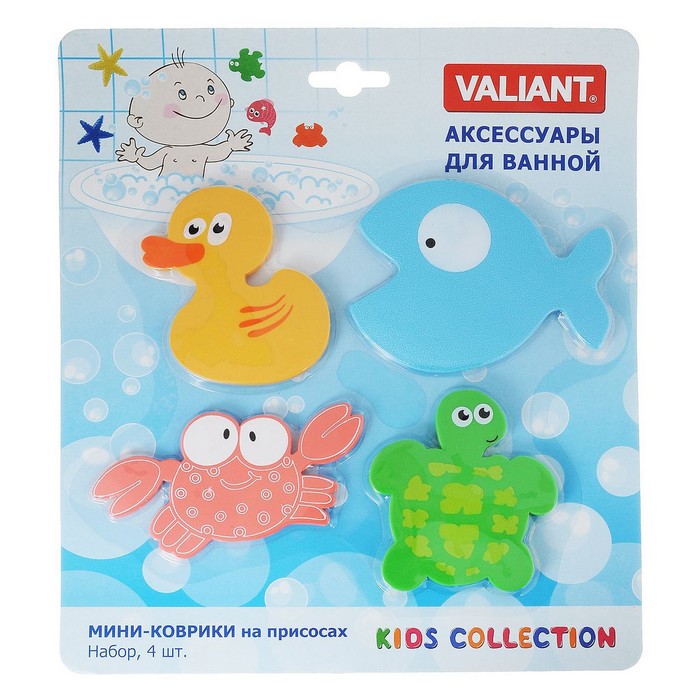 Набор мини-ковриков для ванной 4 шт "Глазастики" на присосах, цвет МИКС