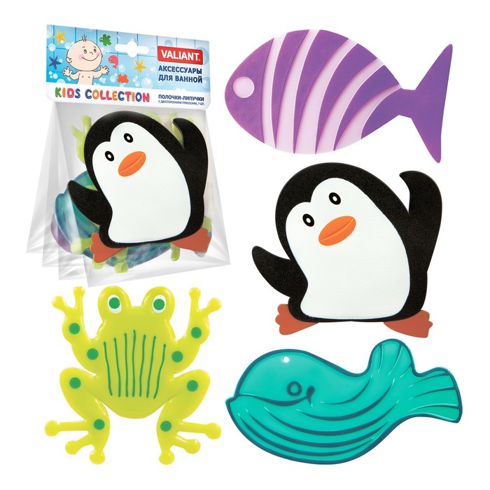 Набор мини-ковриков для ванной 4 шт "Морская забава" на присосах, цвет МИКС