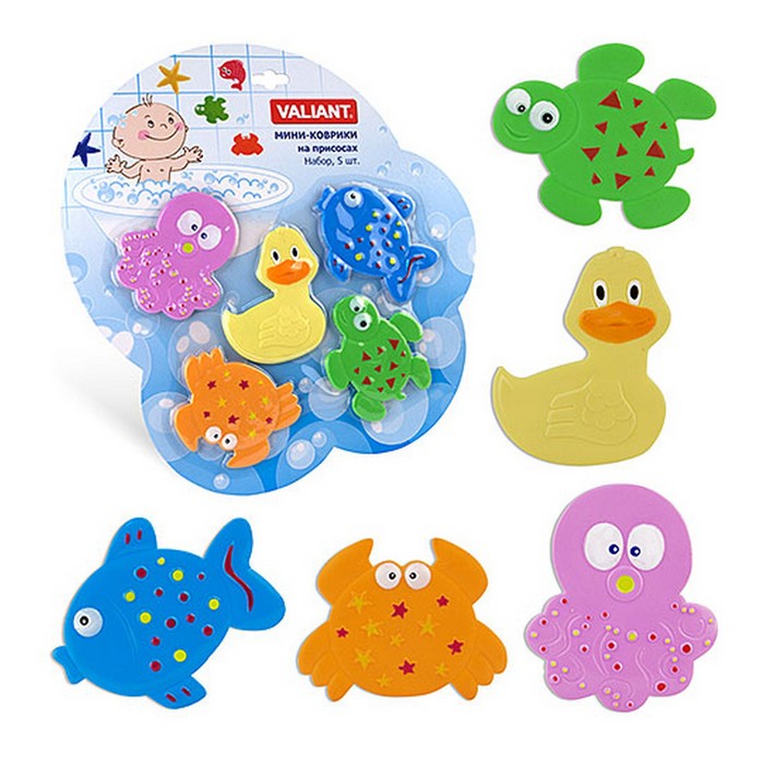 Набор мини-ковриков для ванной 5 шт на присосах, цвет МИКС