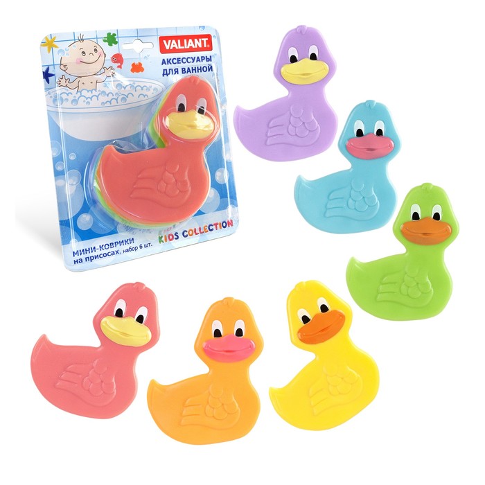 Набор мини-ковриков для ванной 6 шт "Уточка радужная" на присосах, цвет МИКС