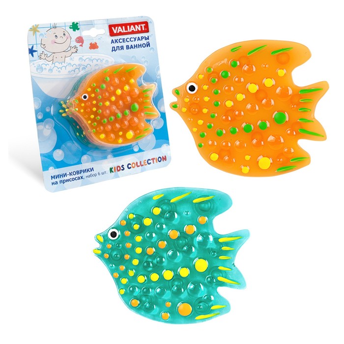 Набор мини-ковриков для ванной 6 шт "Тропическая рыбка" на присосах, цвет МИКС