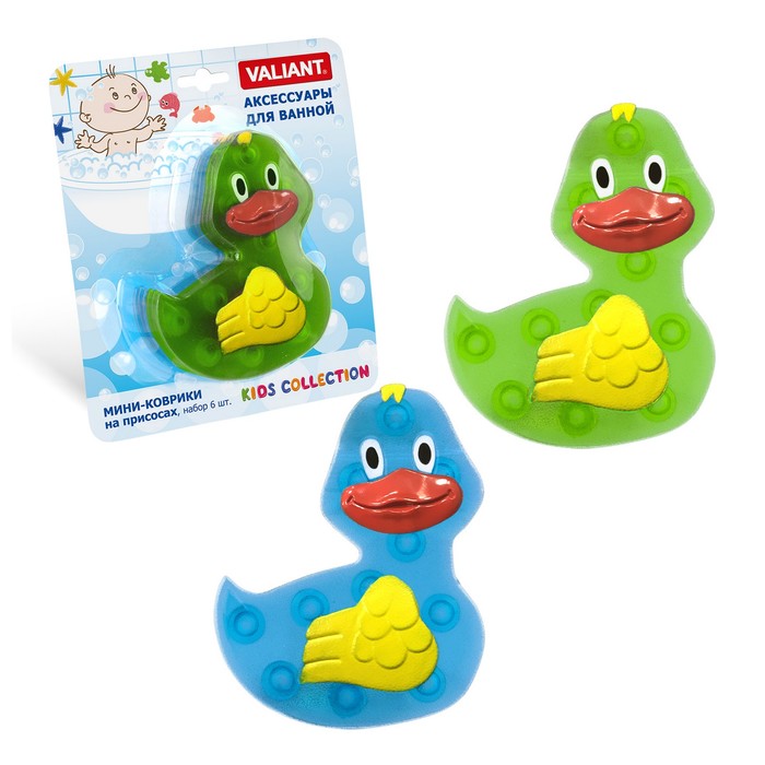 Набор мини-ковриков для ванной 6 шт "Утята прозрачные" на присосах,цвет МИКС