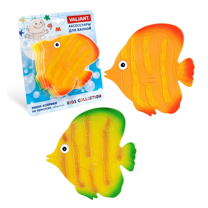 Набор мини-ковриков для ванной 6 шт "Рыба" на присосах, цвет МИКС