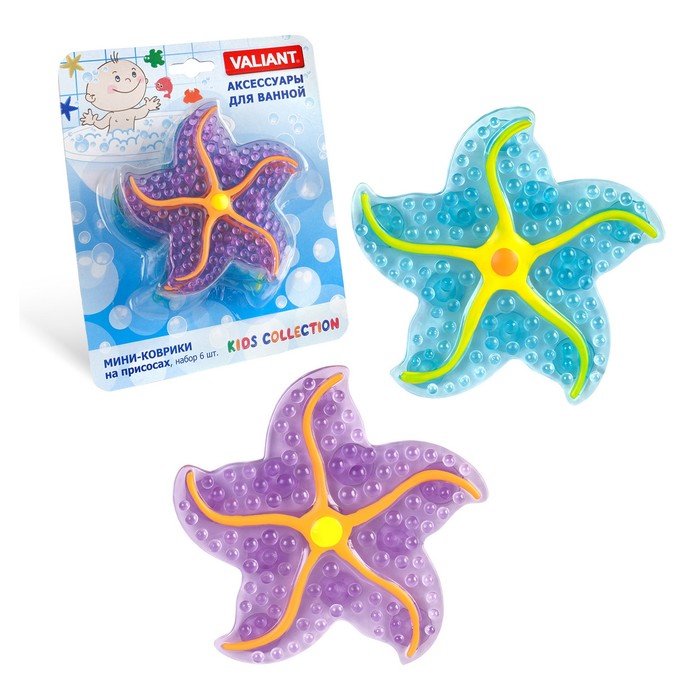 Набор мини-ковриков для ванной 6 шт "Звёздочка-вертушка" на присосах, цвет МИКС