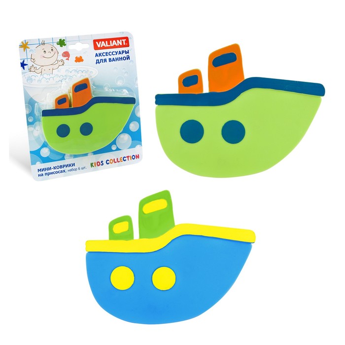 Набор мини-ковриков для ванной 6 шт "Кораблики" на присосах, цвет МИКС