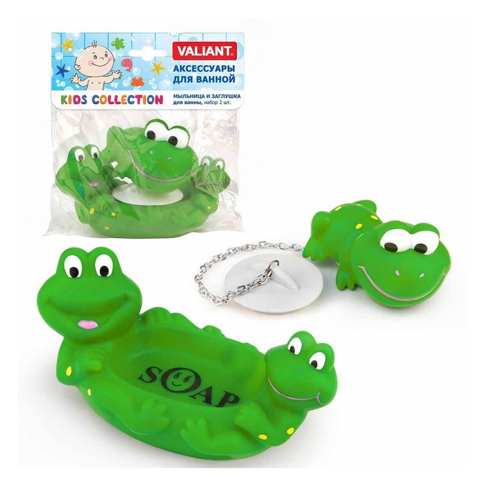 Набор для ванной "Лягушата" 2 предмета: мыльница, пробка для ванны