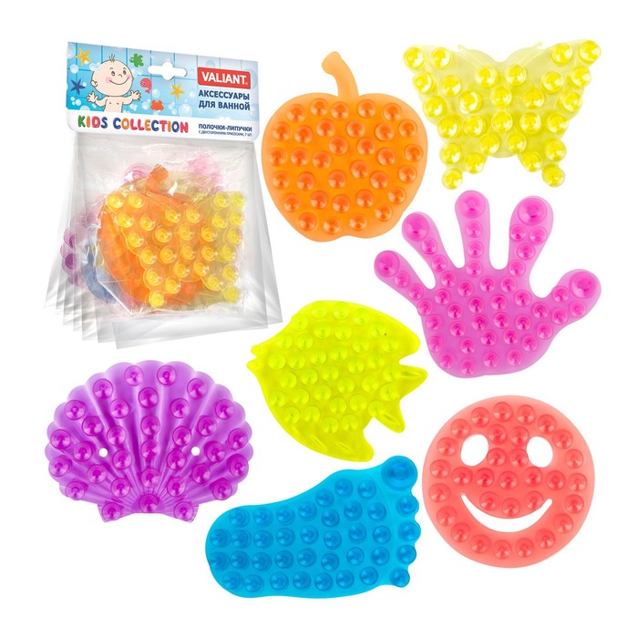 Набор полочек-липучек с двусторонними присосами 7 шт, цвет МИКС