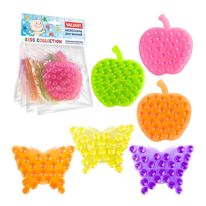 Набор полочек-липучек с двусторонними присосами 6 шт "Бабочки-яблочки" цвет МИКС