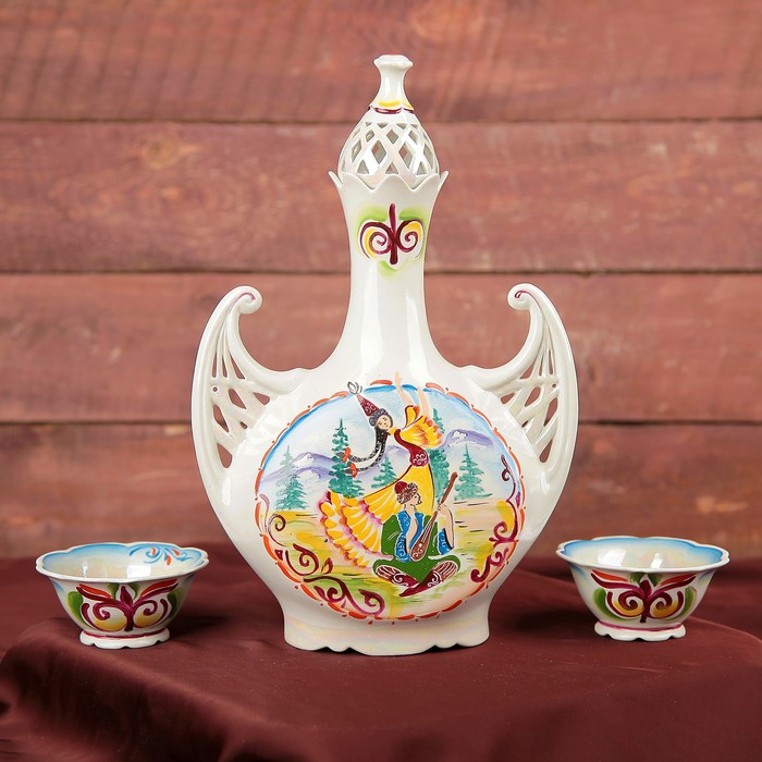 Штоф винный "Торсык" природа Казахстана, фарфор, ручная работа