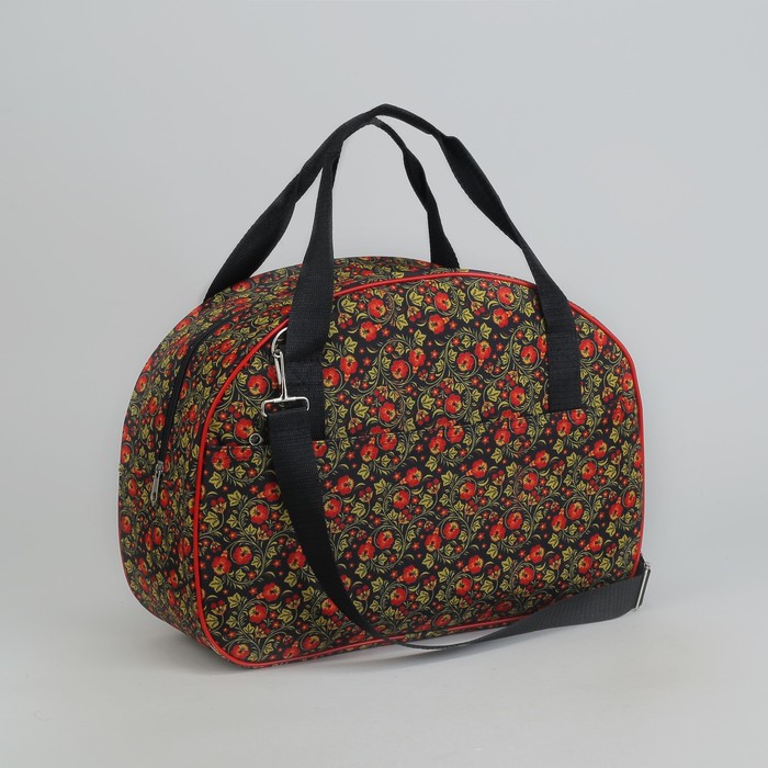 Сумка дорожная, отдел на молнии, наружный карман, длинный ремень, цвет жёлтый/хохлома