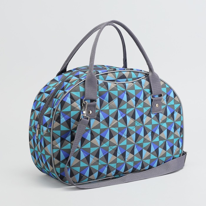 Сумка дорожная, отдел на молнии, наружный карман, длинный ремень, принт мозаика зелёная